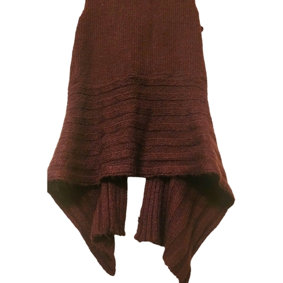 🔖Final Sale! Hendi Brown Asymmetrical Long Duster Sweater Vest with Fur Trim - Picture 15 of 16